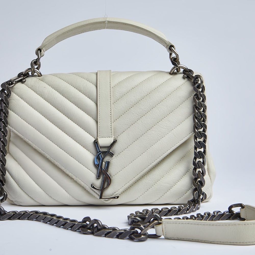 YSL Chevron Cream Shoulder Bag with Chain